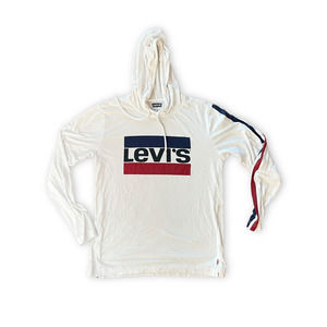 White Levis Light Weight Hooded Long Sleeve Shirt
